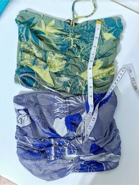 Zara Bundle: Set of 2 Jacquard Tropical Ruched Halter Tops - EUC Size small
